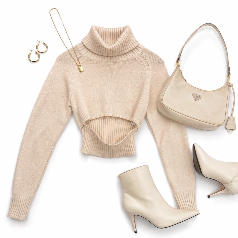 NBD x REVOLVE Winston Cutout Cropped Turtleneck Sweater XS Cream Coquette